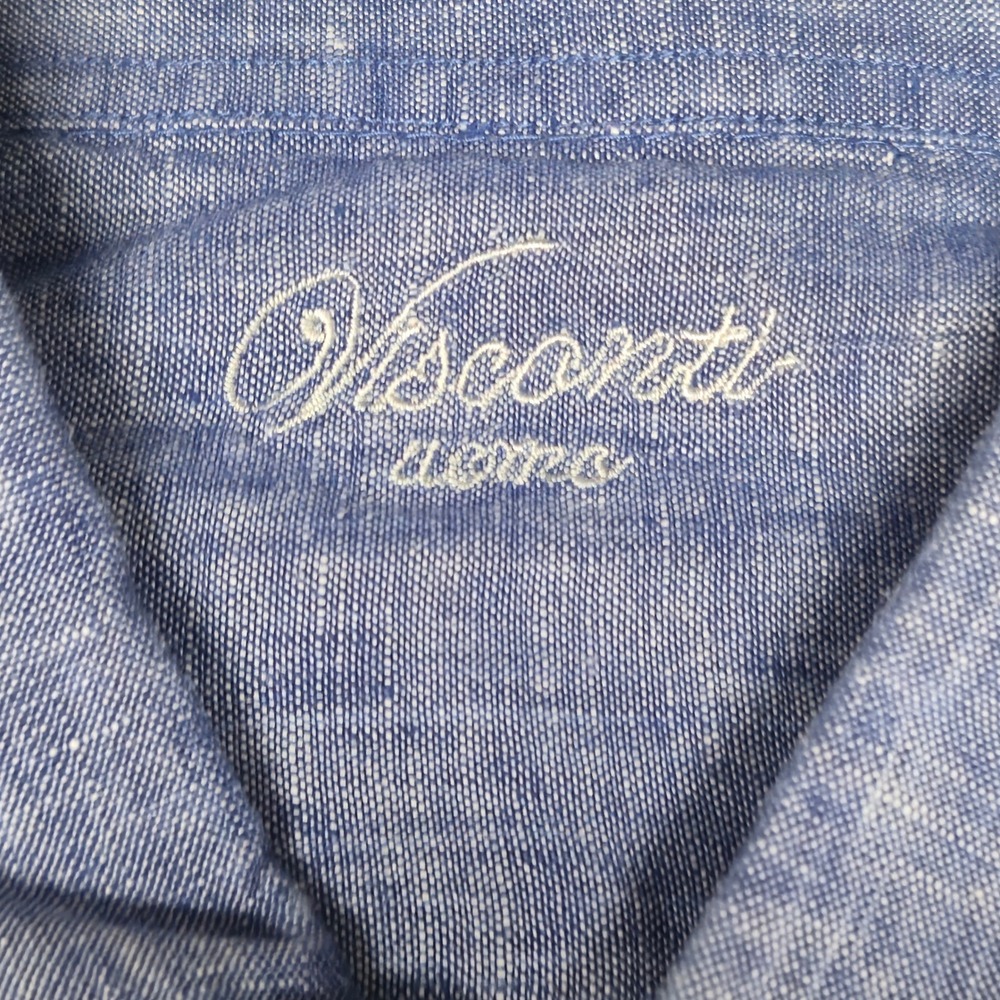 Visconti Uomo Mens Blue Linen Blend Button Down Shirt Paisley Cuff - Picture 7 of 16
